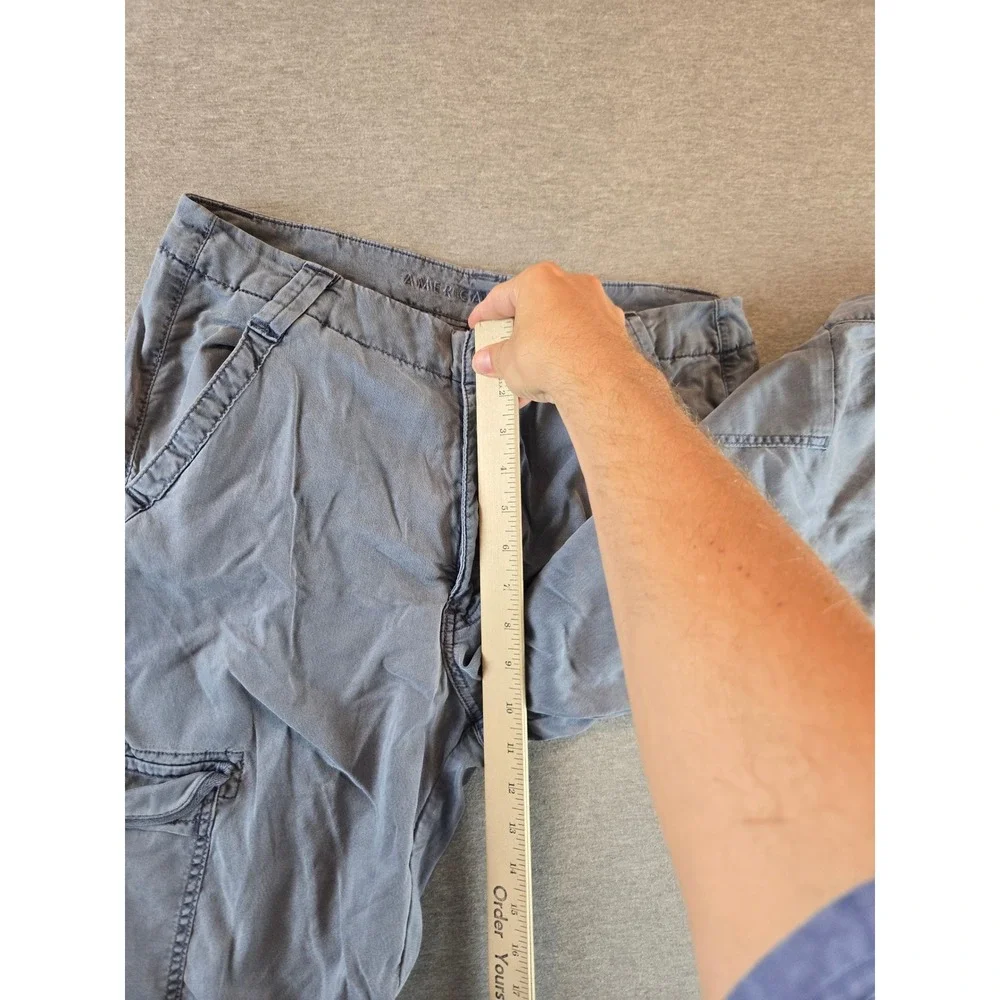 American Eagle Cargo Pants‎ Women 12 Blue Super High Rise Baggy Wide Leg Utility